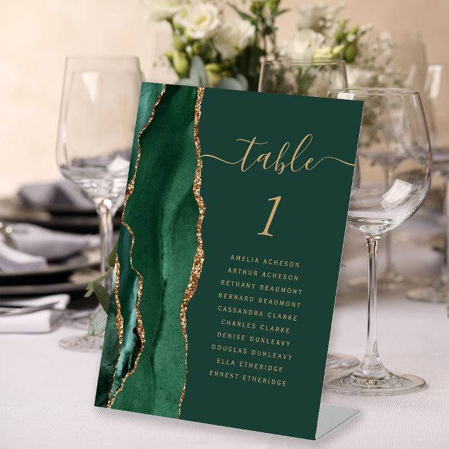 Emerald Green Gold Agate Wedding Tischnummer Sockelschild (Von Creator hochgeladen)