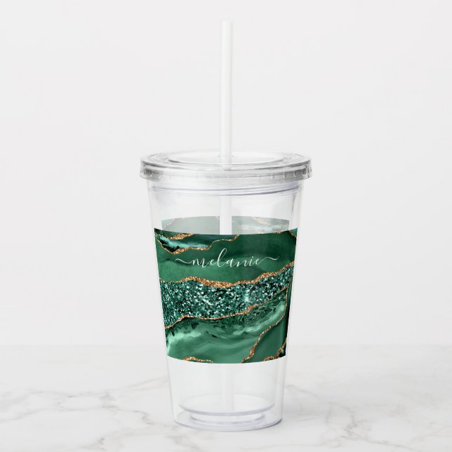 Emerald Green Gold Akryltumbler und Custom Text Acryltrinkbecher (Vorderseite)