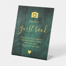 Emerald Green Gold Barn Wood Foto Guest Book