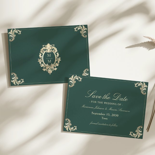 Emerald Green Gold Baroque Wedding Save The Date (Von Creator hochgeladen)