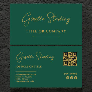 Emerald Green Gold Beruflicher Script QR-Code Visitenkarte