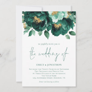 Emerald Green Gold Blume Foto QR Code Hochzeit Einladung