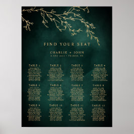 Emerald Green & Gold Botanic Seating Chart Poster