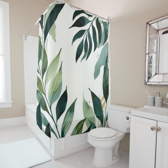 Emerald Green & Gold Botanical Shower Curtain Duschvorhang (Beispiel)