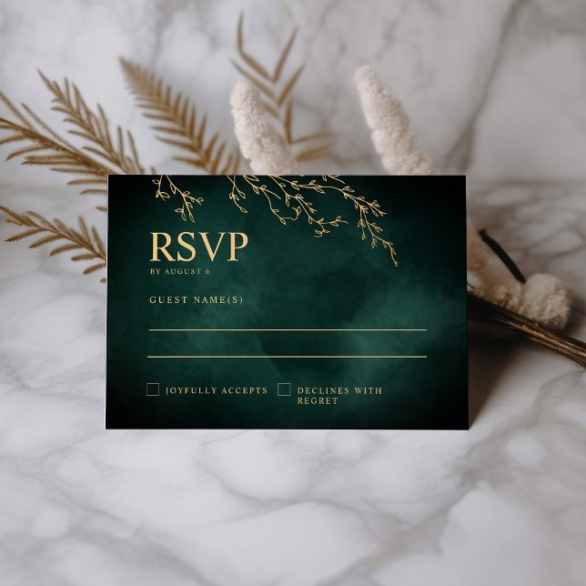 Emerald Green & Gold Botanische Hochzeit RSVP Karte (Von Creator hochgeladen)