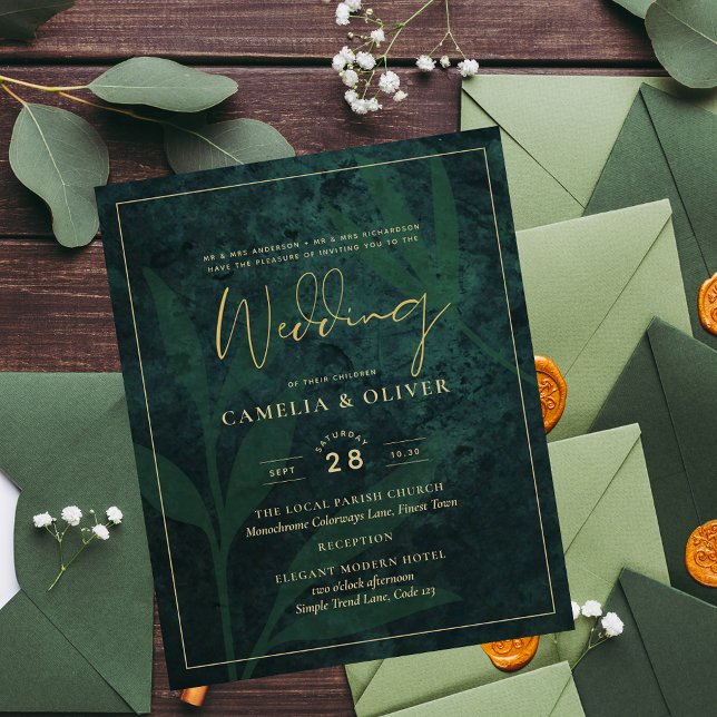 Emerald Green Gold Budget Einladung zur Hochzeit (Von Creator hochgeladen)