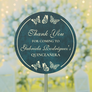 Emerald Green Gold Butterflies 15. Quinceañera Runder Aufkleber