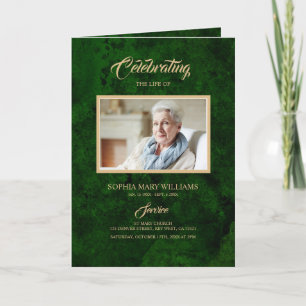 Emerald Green & Gold Calligraphy Memorial Program Karte