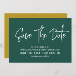 Emerald Green & Gold Calligraphy QR-Code Save The Date
