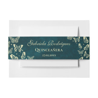Emerald Green Gold Elegant Butterfly Quinceñera Einladungsbanderole