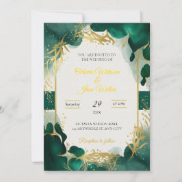Emerald Green & Gold Elegant Wedding Invitation Einladung