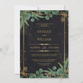 Emerald Green & Gold Elegant Wedding Invitation Einladung