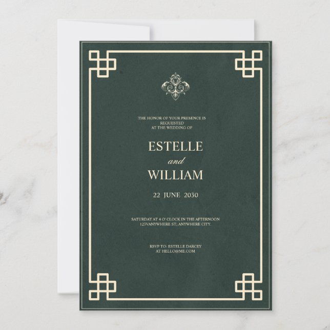 Emerald Green & Gold Elegant Wedding Invitation Einladung (Vorderseite)