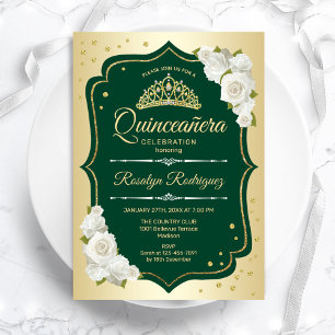 Emerald Green Gold Elegante Quinceanera Einladung
