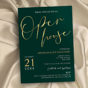Emerald Green & Gold Elegantes Business Open House Einladung