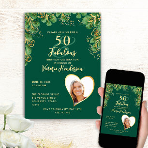 Emerald Green & Gold Eucalyptus 50. Geburtstag Einladung