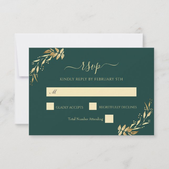 Emerald Green Gold Eucalyptus Foliage Wedding RSVP (Vorderseite)