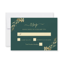 Emerald Green Gold Eucalyptus Foliage Wedding RSVP