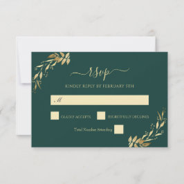 Emerald Green Gold Eucalyptus Foliage Wedding RSVP Karte
