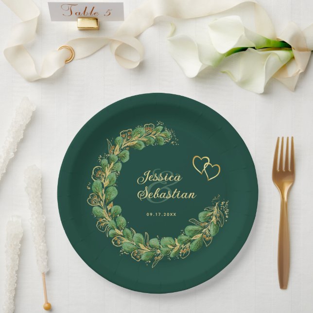 Emerald Green & Gold Eucalyptus Jewel Tone Wedding Pappteller (Hochzeit)