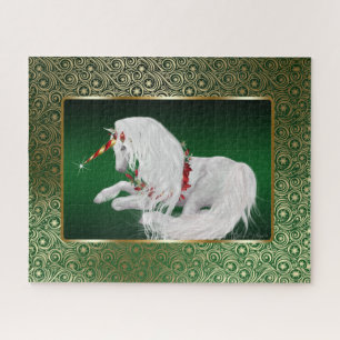 Emerald Green Gold Fantasy Holiday Unicorn Puzzle