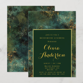 Emerald Green & Gold Fleck Bridesmaids Luncheon Einladung