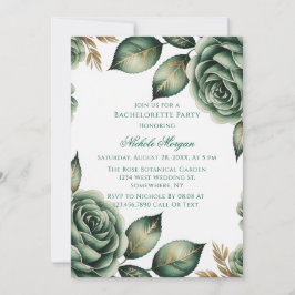 Emerald Green & Gold Floral Bachelorette Party Einladung