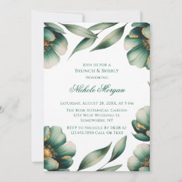 Emerald Green & Gold Floral Brunch & Bubbly Einladung