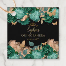 Emerald Green Gold Floral Butterfly Quinceañera Geschenkanhänger