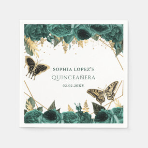 Emerald Green Gold Floral Elegante Quinceanera Serviette