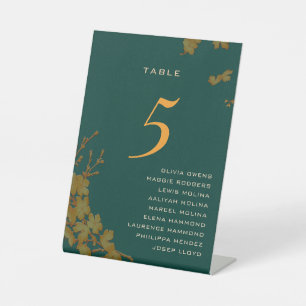 Emerald Green Gold Floral Guest Names Table Number Sockelschild