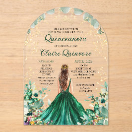 Emerald Green Gold Floral Princess Quinceanera Acryleinladungen