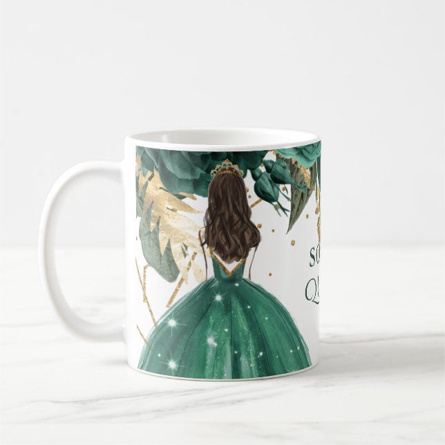 Emerald Green Gold Floral Princess Quinceanera Kaffeetasse (Links)