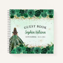 Emerald Green Gold Floral Princess Quinceañera Notizbuch