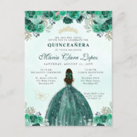 Emerald Green Gold Floral Princess Quinceañera