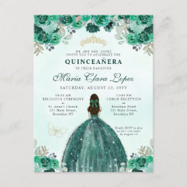 Emerald Green Gold Floral Princess Quinceañera Postkarte