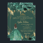 Emerald Green Gold Floral Princess Sweet 16 Einladung<br><div class="desc">Elegant Emerald Green Gold Blumenprinzessin Sweet 16 Einladung</div>