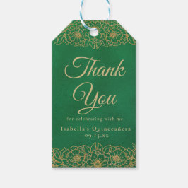 Emerald Green Gold Floral Quinceñera Vielen Dank Geschenkanhänger