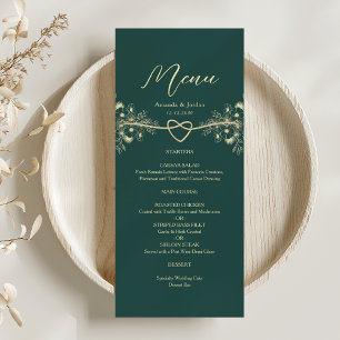 Emerald Green Gold Floral Wedding Menükarte