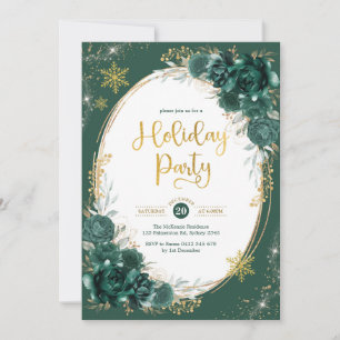 Emerald Green Gold Floral Winter Party Einladung