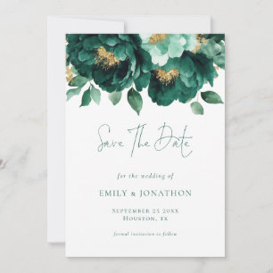 Emerald Green Gold Florals QR Code Wedding Save The Date