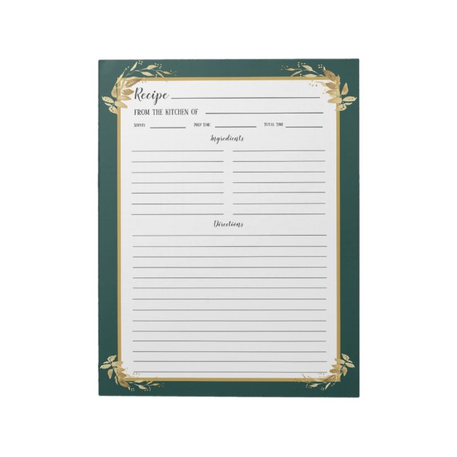 Emerald Green Gold Foliage Recipebinder Notepad Notizblock (Rotiert)
