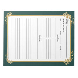 Emerald Green Gold Foliage Recipebinder Notepad Notizblock
