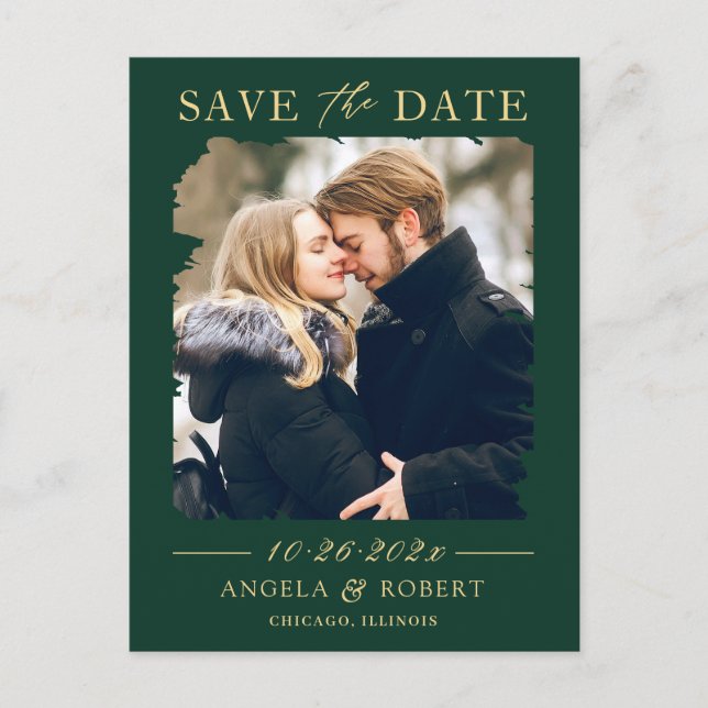 Emerald Green Gold Foto Frame Save the Date Postkarte (Vorderseite)