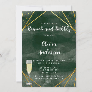 Emerald Green & Gold Geometric Brunch und Bubbly Einladung