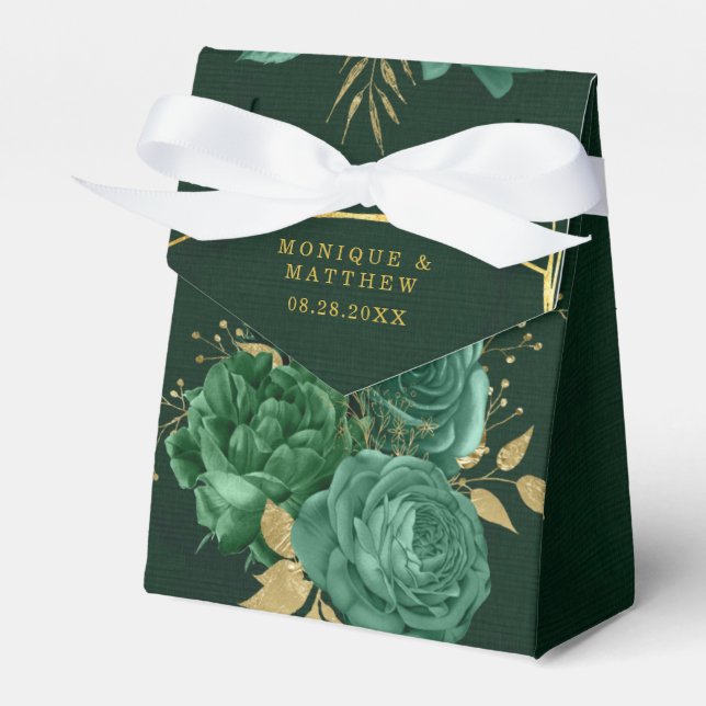 Emerald Green & Gold Geometric Floral Wedding Favo Geschenkschachtel (Vorderseite)