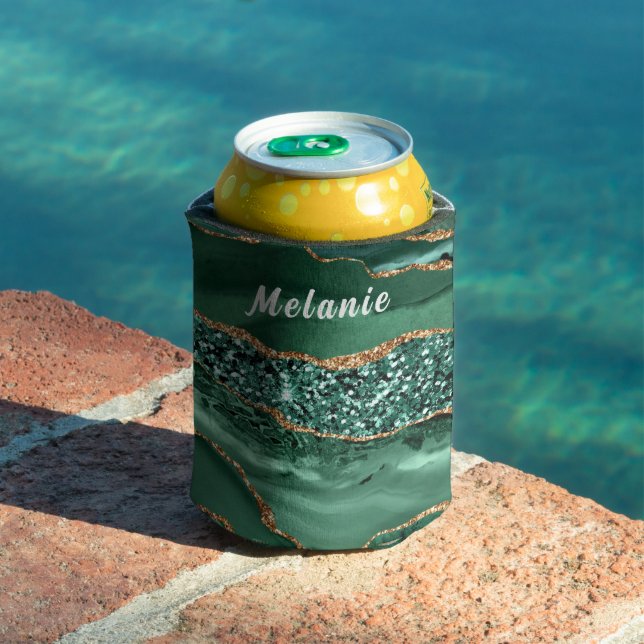 Emerald Green Gold Glitter Can Cooler Custom Name Dosenkühler (In Situ Pool)