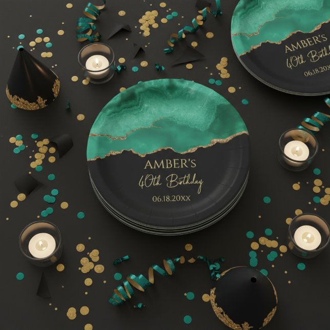 Emerald Green Gold Glitter  Watercolor Marble Pappteller (Von Creator hochgeladen)