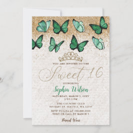 Emerald Green Gold Glitzer Butterfly Sweet 16 Einladung