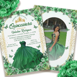 Emerald Green Gold Glitzer Floral Quinceanera Einladung
